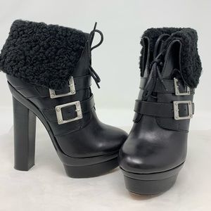 RACHEL ZOE PIPER LEATHER SHEARLING ANKLE BOOTS